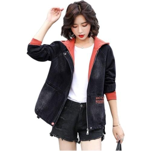 2020 Fashion Hooded Denim Jacket Women Spring Autumn Zipper Short Outerwear Plus Size Casual Top Students Loose Jean Coat KW150