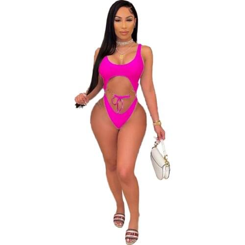 2021 Sexy One Piece Swimsuit Women Summer Beach wear Sexy Hollow Out Bandage Lace Up Bodysuit Swimwear Bathing Suit Swim Wear