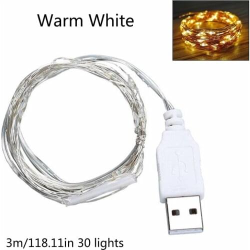 30 LED USB String Lights Silver Wire Garland Waterproof Fairy Lamp Christmas