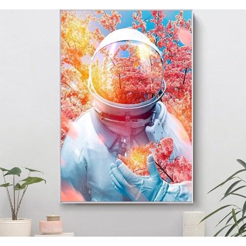 Astronauts Flower Canvas Painting Posters and Prints Wall Art Scandinavian Pictures for Living Room Home Cuadros Decoration