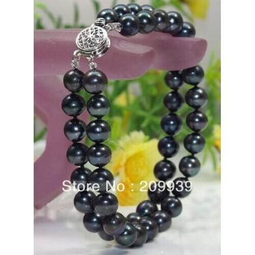 Free shipping 8-9MM VERY BEAUTIFUL NATURAL TAHITIAN BLACK PEARLS BRACELET 7.5-8"