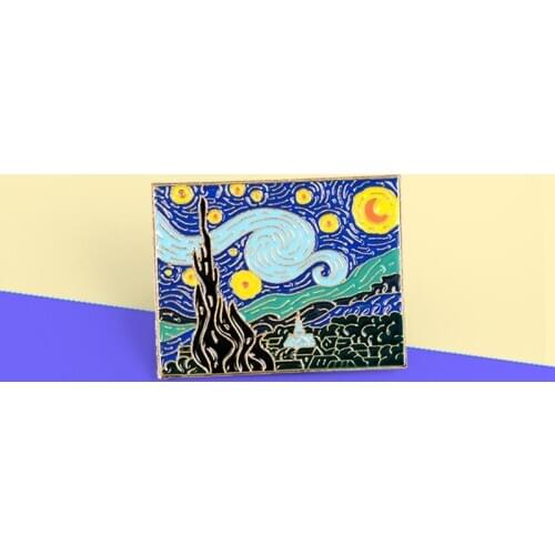 Retro Art Oil Painting The Starry Night Brooches Painter Van Gogh Custom Enamel Pin Brooch Badge Jewelry Gift for Artist Friends