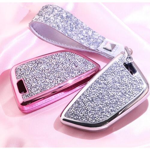 Diamond Luxury Car Key Case Cover Holder Keychain Shell Bag Remote Key for BMW 2 7 series X1 X5 X6 X5M X6M Gifts for Girls or Wo
