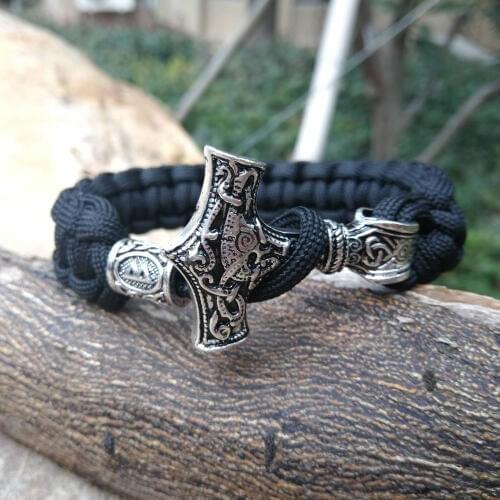 Black Paracord Bracelet Celtics Viking Runes Beads Axe Talisman Charm Braided Rope Bracelet Men Bangles Jewelry Gifts