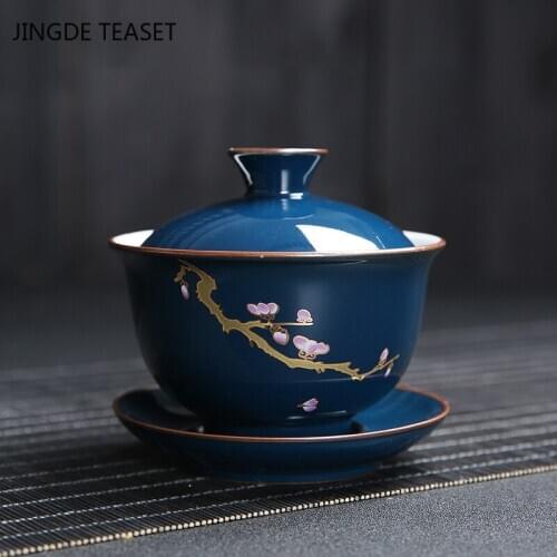 Dehua Ceramic Gaiwan Teacup Handmade Tea tureen Bowl Chinese luxury Retro Home Tea set Accessories Drinkware Tea Ceremony