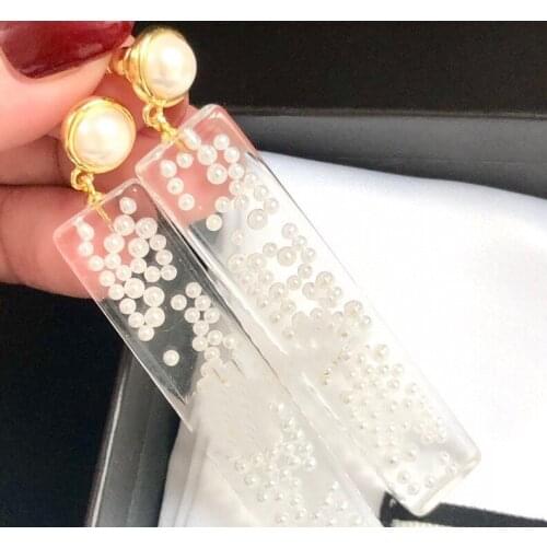 Vintage style pearl bead long party jewelry brand letter name for girls rectangle earrings