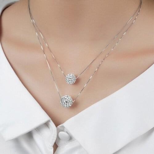 Double-layer Shambhala Shinning Zircon Ball Charm Pendant 925 Sterling Silver Clavicle Chain Necklace For Women Jewelry SN111