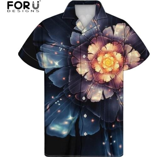 FORUDESIGNS Vintage Lotus Pattern Mens Leisure Loose Beach Shirts Male Stand Shirts Top Holiday Clothing Camisa Masculina XXXL