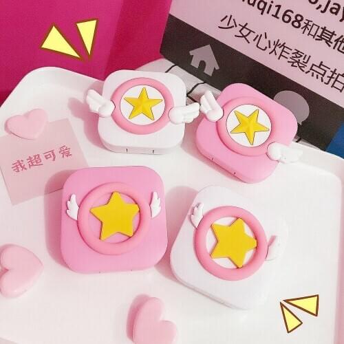 1pcs Mini Cartoon Contact Lens Case With Mirror Sailor Moon Double Connect Box Plastic Tweezers Liquid Storage Bottle