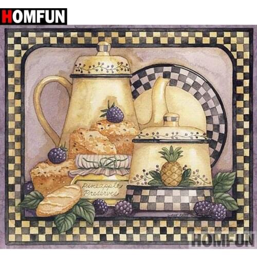 HOMFUN Paint With Diamond Embroidery "Tea set scenery" Diamond Painting Full Square Round Picture Of Rhinestone Decor A26124