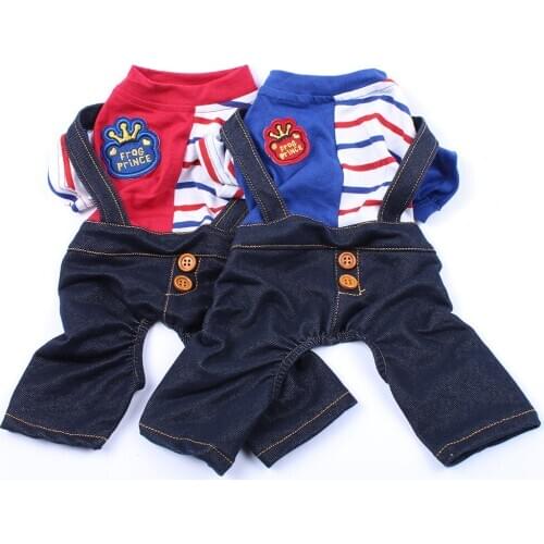 Dog Cat Striped Jumpsuit Rompers T-shirt Pet Puppy Coat Shirt Spring/Summer Apparel 2 Colours 4 Sizes