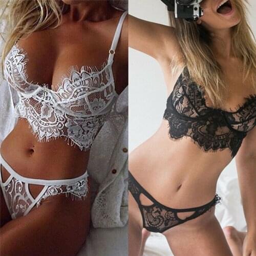 Fashion Womens Ladies Sexy Lingerie Lace Top Bra G-string Ladies Triangle Thong Underwear 2Pcs/Set Nightwear Sleepwear