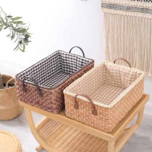 Handmade Storage Basket with Handles Woven Laundry Wicker Baskets Portable Store Container Home Clothes Laundry Organizer