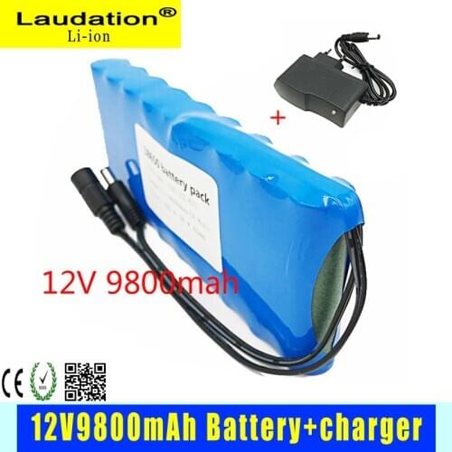 Laudation 12VBattery 18650 9.8Ah Portable Rechargeable Batteres DC 11.1V 12.6V 9800mAh 18650 Li-Ion Battery CCTV Camera Monitor