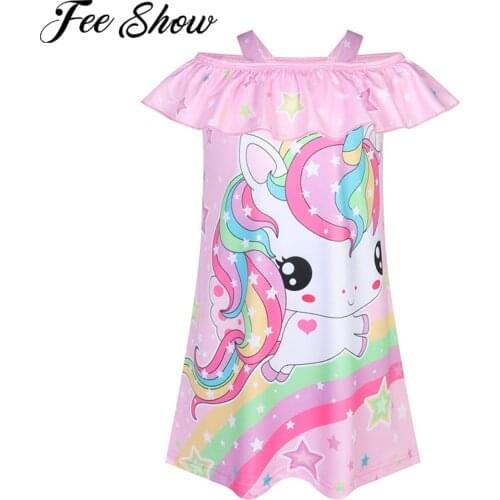 Summer Girls Nightgown Cute Cartoon Pajamas Dress Kids Princess Nightdress 3-8 Years Children Sleepwear Casual Home Clothes