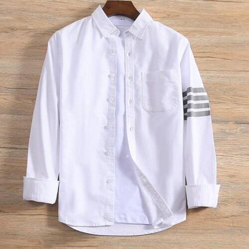 New2021 Men Oxford Classic Grey stripe Fashion Cotton Casual Shirts Shirt high quality Pocket long-sleeves Top Shirt business
