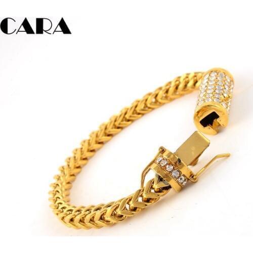 2019 new arrival 5mm 316L Stainless steel twist chain men bracelet rhinestones box with tongue and safety closure CALA0003