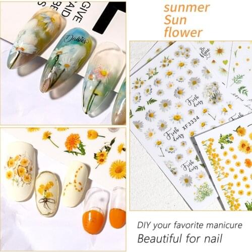 New 1 Piece Set of Nail Art Stickers 3D Daisy Sunflower Plant Elements Floral Pattern Design Nail Art Decoration Sticker Decals
