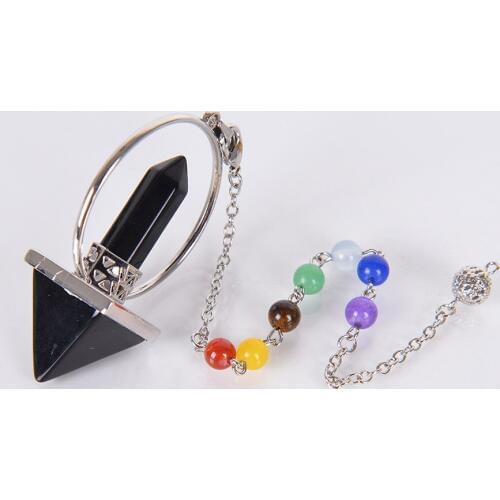 Natural Stone Pendulum Dowsing Hexagonal Prism Pyramid White Pink Crystal Obsidian Pendants for Men Women Jewelry Gift D188AB