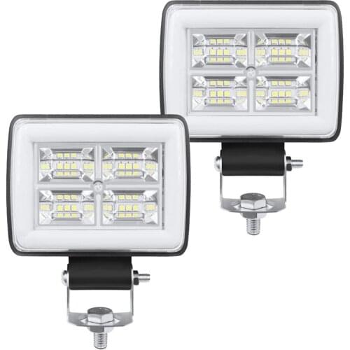 FEEDOPAL New 2PCS Square 4-Inch 12LED Work Light 36W Waterproof Off-road Vehicle Spotlight With Aperture