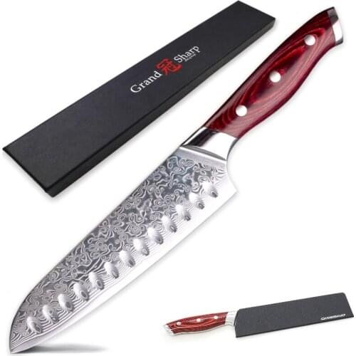 New 6.5 Inch Sushi Sashimi Santoku Japanese Knife 67 Layers VG10 Damascus Steel Anti-Stick Groove Cleaver Kitchen Knife Gift Box