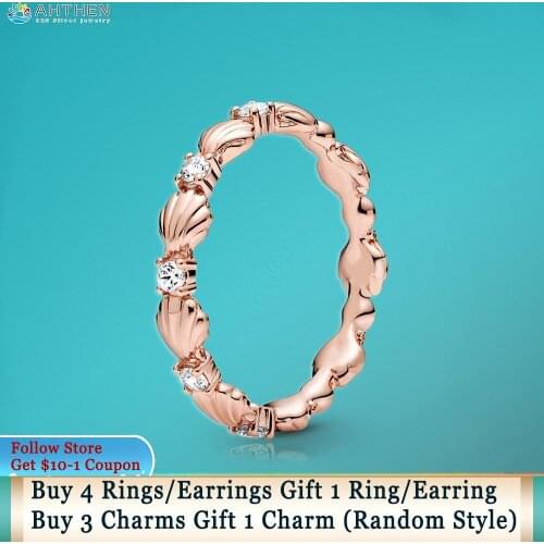 Ahthen 925 Sterling Silver Rings Sparkling Pink Seashell Rings Original 925 Women Rings Ngagement Rings Wedding Rings Girl Rings
