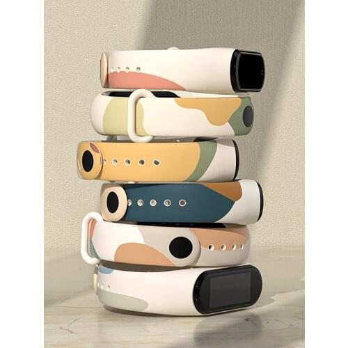 Strap For Xiaomi Mi Band 4 5 6 Bracelet miband6 miband4 Morandi Printing Silicone Cartoon Rubber Wristband Mi Band 6 5 4 3 Strap
