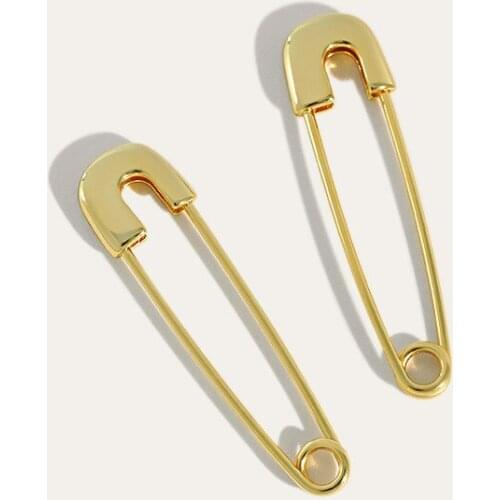 Korean style S925 sterling silver earrings INS simple pin earrings ear buckle female personality New Style Safety Pin Earrings