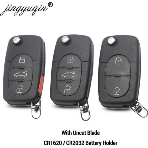 Jingyuqin Replace 2/3/4 Buttons Flip Car Key Case Shell Fob For Audi TT A2 A3 A4 A6 A8 TT Quattro +Blade CR1620/CR2032 Holder