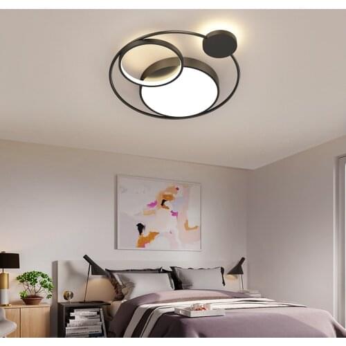 Modern Black Led Ceiling Lamp Round Black Gold Acrylic Chandelier for Bedroom Kitchen Corridor Dining Room Dimmable Lighting