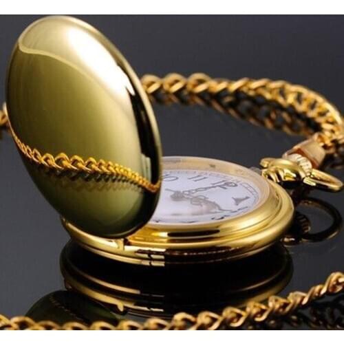 Unisex Retro Smooth Round Dial Arabic Numbers Analog Quartz Chain Pocket Watch