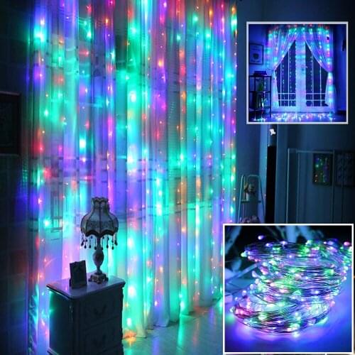 Waterproof 3M X 3M 300LED Window Curtain String Light Remote Control Sound Music Activated USB Wall Decor with Hanging Hook D30