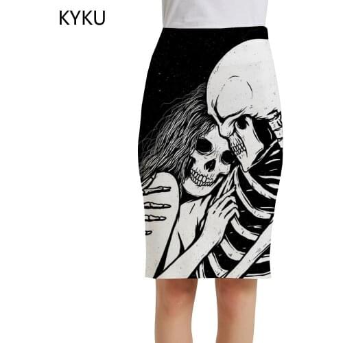 KYKU Brand Skull Skirts Women Skeleton Office Love Print Skirt Rock 3d Skirt Ladies Skirts Womens summer Cool Party Knitted