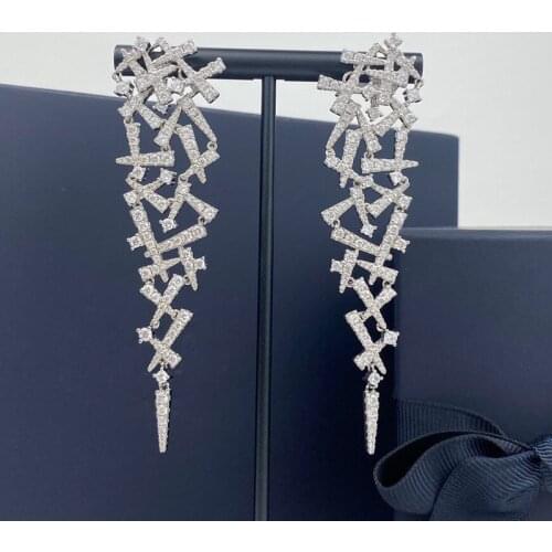 SLJELY Fashion S925 Sterling Silver Festival Statement Mesh Drop Earrings Micro Zircona Stones Women Wedding Party Brand Jewelry