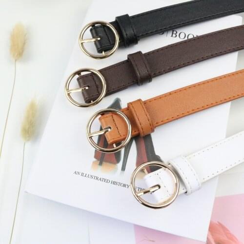 Female The New Classic Retro Fashion All-match Leather Belt Light Body Paint Round Buckle Belt Simple Circle Pin Buckles