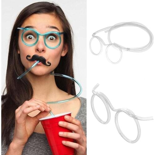 1pc Funny Flexible Soft Glasses Straw Flexible Drinking Tube Birthday Christmas Party Accessory Plastic Drinking Straw Kids Gift
