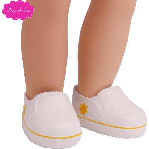 18 inch Girls doll shoes Casual white shoes loafers American new born accessories Baby toys fit 43 cm baby dolls s242