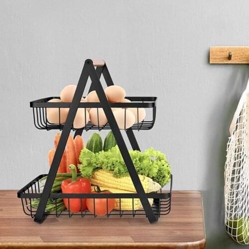 JOYLIVE 2-Tier Metal Fruit Basket Portable Kitchen Storage Countertop Shelf Rack for Fruits Vegetables Household Toiletries 2021