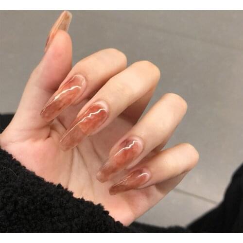 24pcs Peach Pink Almond French Style False Nails Wearable Fake Nails Full Cover Nail Tips Detachable Manicure Tool Press ON Nail