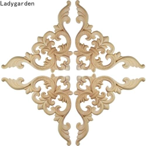 4PCS Retro Statues Carved Exquisite Floral Furniture Corner Cabinet Wooden Sculptures Wood Applique Home Decoration Accessories