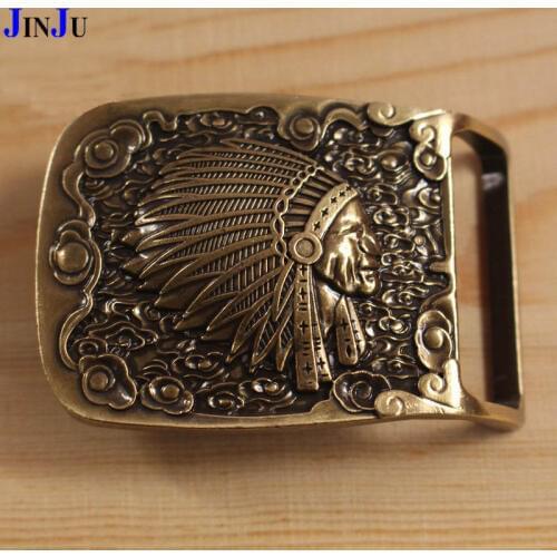 40mm Indian chief pattern, real copper production, beautifully designed mens brass bronze buckle