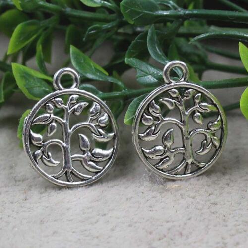 50pcs/lot Tibetan Silver Life Tree Hollow Out Alloy Charms 15mm Pretty Handmade Necklace Pendant Accessories DIY Jewelry Making