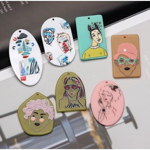 6PCS/lot Relief Color Alien Portrait Painting Jewelry Accessories Hand Made Earrings Connectors DIY Pendant Components Charms