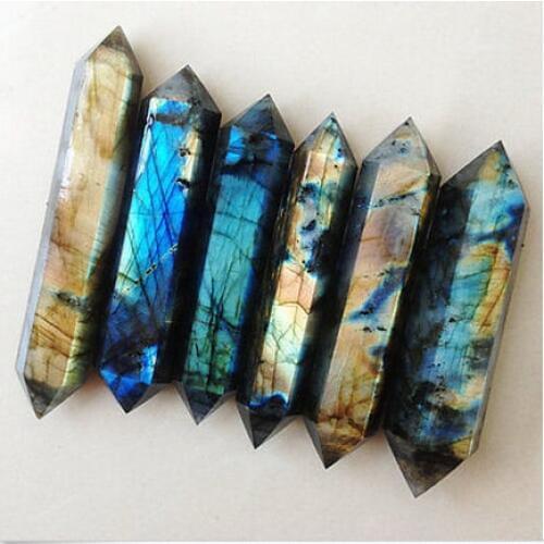 6PCS Natural beautiful labradorite QUARTZ CRYSTAL WAND POINT HEALING