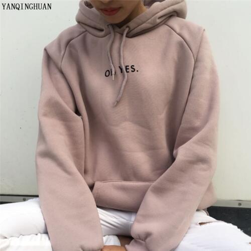 Oh Yes Letter Harajuku Print Pullover Thick Loose Women Hoodie Female Casual Tops 2018 New Fsdhion Autumn Winter Warm Sweatshirt