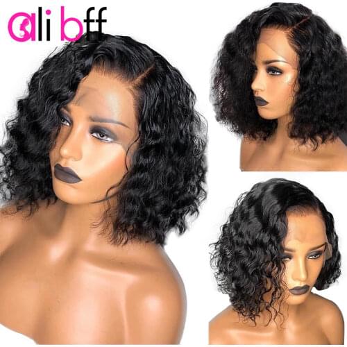 ALI BFF Short Bob 13*4 Water Wave 180 Density Lace Front Human Hair Wig Pre Plucked Brazilian Curly Frontal Natural Water Wigs