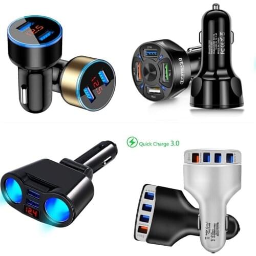 Car USB Charger Quick Charge 3.0 4.0 Universal 18W Fast Charging in car 4 Port mobile phone charger for samsung s10 iphone 11 7