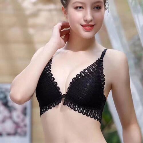 CDJLFH Sexy Lingerie Bras For Women Comfort Breathable Backless Lace Bralette Wireless Brassiere Front Closure Sexy Bra Push Up