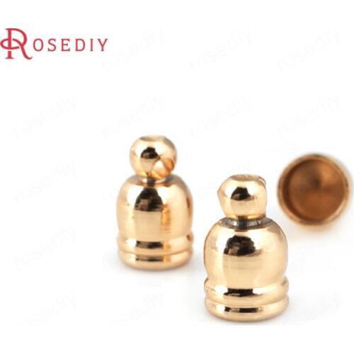 C328)10 pieces 5x8mm inside 4mm 24K Champagne Gold Color Brass Leather Rope Wire Tassel Caps High Quality Jewelry Accessories
