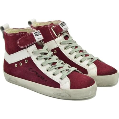 CANGMA Luxury Brand Designer Sneaker Women Wine Red Casual Shoes High Top Sneakers Women Lace Up Cow Suede Shoes Female